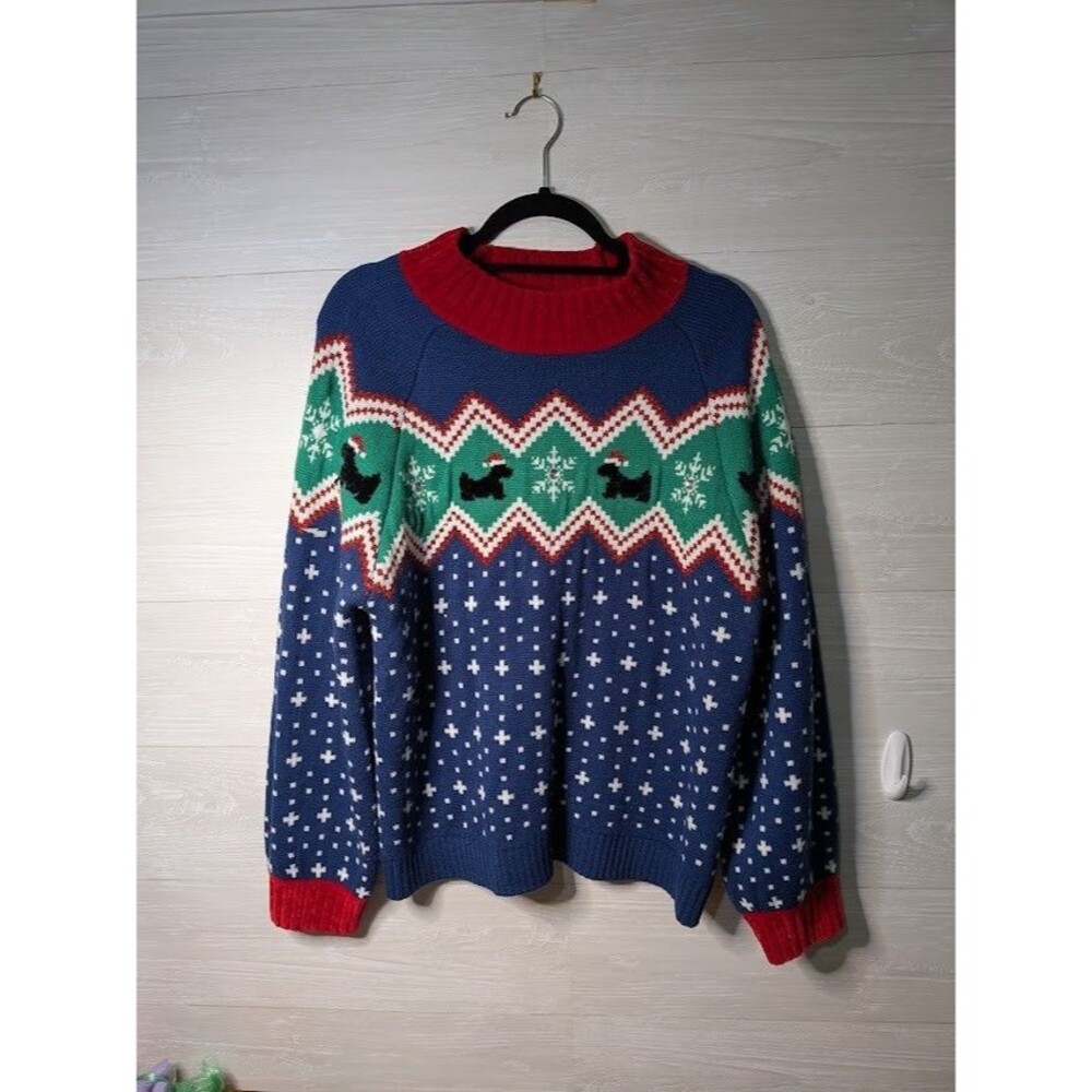 99 Jane Street Mock Neck Scottie Dog Holiday Christmas Festive Sweater Sz Large